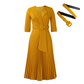 Elegantes Kleid mit V-Ausschnitt, Falten und Gürtel