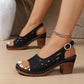 Retro-Sandalen mit breiten Absätzen und Ausschnitten für Damen