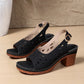 Retro-Sandalen mit breiten Absätzen und Ausschnitten für Damen