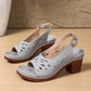 Retro-Sandalen mit breiten Absätzen und Ausschnitten für Damen