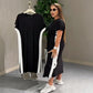 Maxikleid für Damen mit Farbblock und Gürtel