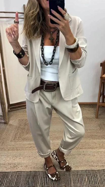 👔 60% RABATT! 💼 Damen Business-Anzug – Blazer mit Kragen & Hose, Bügelfrei & Klassischer Look 👖