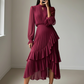 🌞Frühlingserwachen: 50% Rabatt!✨ Damen Plissee-Midikleid mit Volants & Schlüsselloch-Ausschnitt: Transparente Ärmel + taillierte Passform – Elegant für Gala & Abendveranstaltungen