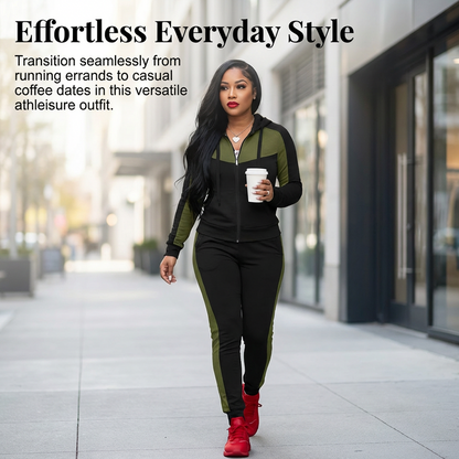 🔥"Effortless Style" Athleisure-Set: Figurschmeichelnder Color-Block Trainingsanzug für Damen