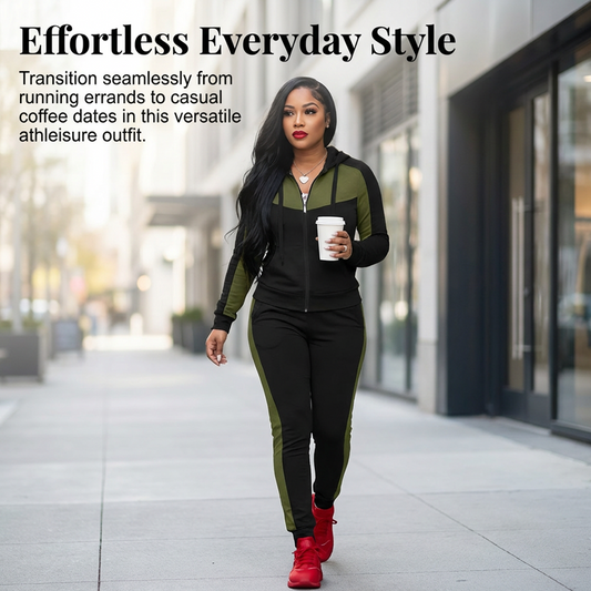 🔥"Effortless Style" Athleisure-Set: Figurschmeichelnder Color-Block Trainingsanzug für Damen