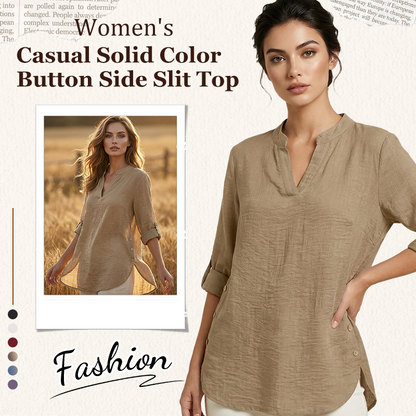 ⭐ Bestseller – Stylisches V-Neck-Oberteil mit Seitenknöpfen – vielseitig 🌸