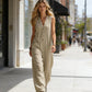 🌞Frühlingserwachen: 50% Rabatt!Eleganter V-Ausschnitt Overall: Ärmelloser Jumpsuit mit Knopfleiste im lockeren Schnitt