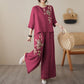 2-teiliges Set aus besticktem Baumwoll-Leinen im Vintage-Stil