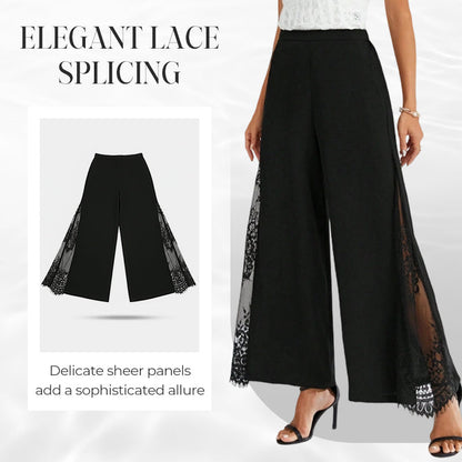 Damenhose mit Blumenmuster aus Spitze, weitem Bein und hoher Taille