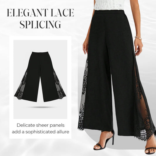 Damenhose mit Blumenmuster aus Spitze, weitem Bein und hoher Taille