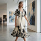 Elegantes botanisch bedrucktes V-Ausschnitt-Midikleid