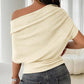 👚 🌿 Weiches geripptes Strick-Off-Shoulder-Top mit asymmetrischem Design und Fledermausärmeln. 💖