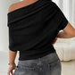 👚 🌿 Weiches geripptes Strick-Off-Shoulder-Top mit asymmetrischem Design und Fledermausärmeln. 💖