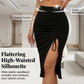 🌸Figurschmeichelnder High-Waist Rock mit Raffung – Von klassisch Schwarz bis Leo-Chic