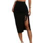 🌸Figurschmeichelnder High-Waist Rock mit Raffung – Von klassisch Schwarz bis Leo-Chic