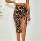 🌸Figurschmeichelnder High-Waist Rock mit Raffung – Von klassisch Schwarz bis Leo-Chic