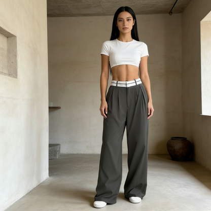 🔥 2026er Designer-Modell! Damen weite Anzughose – mit farbigem Kontrastgürtel | Leichter, fließender Stoff | Tragbar das ganze Jahr über ✨