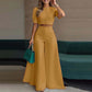 Elegantes Set: Crop-Top mit Puffärmeln & Hose mit weitem Bein