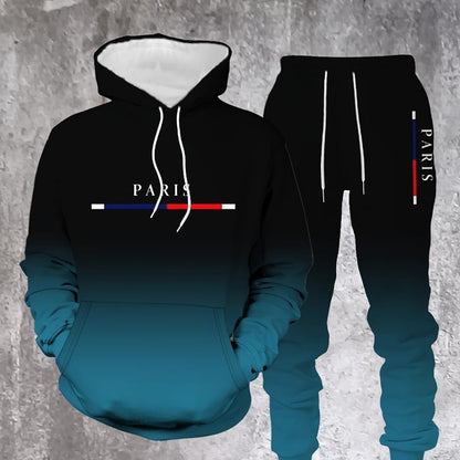 Sportswear-Set mit Schwarz-Rot/Schwarz-Blau Farbverlauf 🔥 Komplett mit Hoodie & Hose — Mit Kängurutasche und Kordelzug am Bund. Perfekt für das Gym und die Straße! 💪