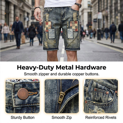 🔥 Zerrissene Jeansshorts für Herren – Patchwork-Design für einen coolen Streetstyle-Look 👖✨