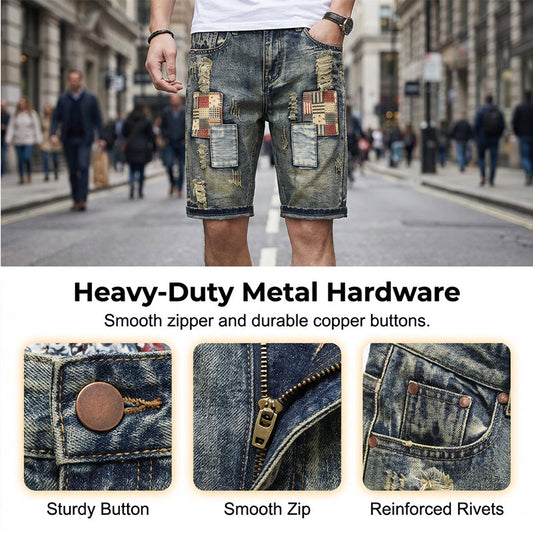 🔥 Zerrissene Jeansshorts für Herren – Patchwork-Design für einen coolen Streetstyle-Look 👖✨