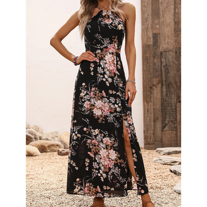 Halterkleid mit Schlitz und Blumenmuster
