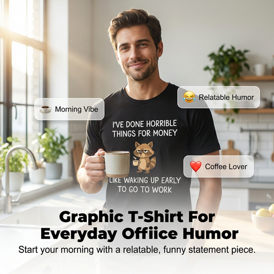 🦝 Lustiges Waschbären-T-Shirt – „Ich habe für Geld schreckliche Dinge getan … wie zum Beispiel früh aufzustehen, um zur Arbeit zu gehen.“ 😂