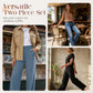 Damen Zweiteiler aus Rippstrick: Oberteil & Hose mit weitem Bein