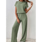Damen Zweiteiler aus Rippstrick: Oberteil & Hose mit weitem Bein