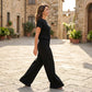 Damen Zweiteiler aus Rippstrick: Oberteil & Hose mit weitem Bein