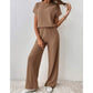 Damen Zweiteiler aus Rippstrick: Oberteil & Hose mit weitem Bein
