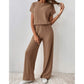 Set aus geripptem Strickoberteil und Hose mit weitem Bein für Damen