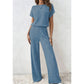 Damen Zweiteiler aus Rippstrick: Oberteil & Hose mit weitem Bein