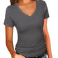 Schmal geschnittenes Basic-T-Shirt mit V-Ausschnitt für Damen
