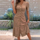 👗🌸 Blondes Midikleid mit V-Ausschnitt und Puffärmeln