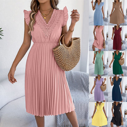 👗🌸 Elegantes V-Ausschnitt-Spitzenkleid mit Rüschenärmeln