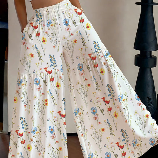 Damenhose mit weitem Bein und Blumenmuster