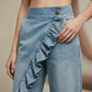 🔥 Weite Jeanshose mit asymmetrischen Volants – Premium-Denim – luxuriöser Look, bequemer Stretch & perfekt für einen stilvollen Auftritt