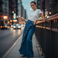 🔥 Weite Jeanshose mit asymmetrischen Volants – Premium-Denim – luxuriöser Look, bequemer Stretch & perfekt für einen stilvollen Auftritt