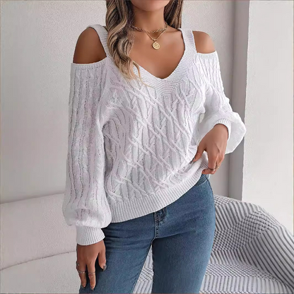 🔥Zeitlich begrenztes Angebot – Damenpullover mit V-Ausschnitt, schmalen Schultern und Zopfmuster