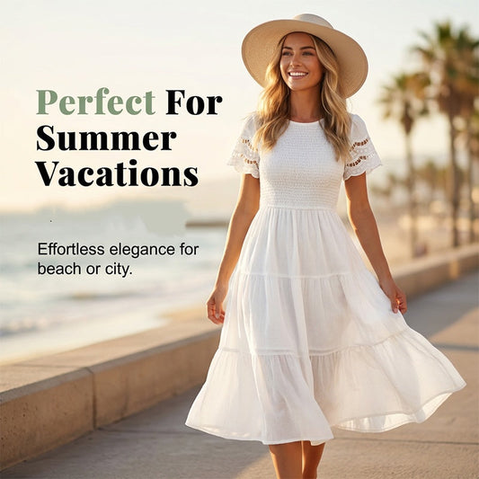 Solid-Color Hollow Elegant Long Dress