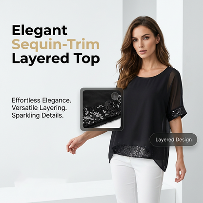 🌟 LIMITED-TIME 50% RABATT! 👕 Lässiges Damenoberteil mit Pailletten – Elegant, Weich, Loose Fit ✨