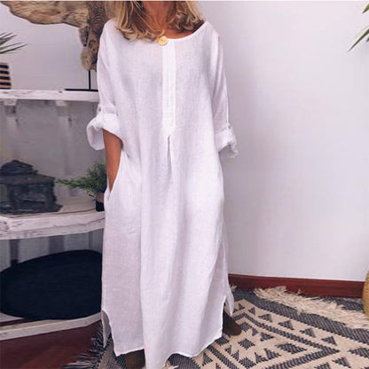 Lässiges, locker sitzendes Maxikleid aus Baumwolle und Leinen für Damen