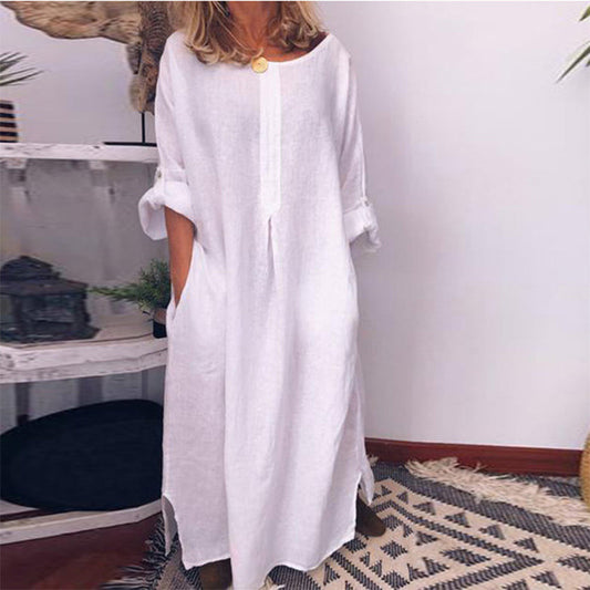 Lässiges, locker sitzendes Maxikleid aus Baumwolle und Leinen für Damen