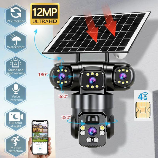 📱🔔 Intelligente Solar-Überwachungskamera – 360°-Schwenk-/Neigefunktion, Solar- und Akku-Betrieb, bewegungsgesteuerter Alarm