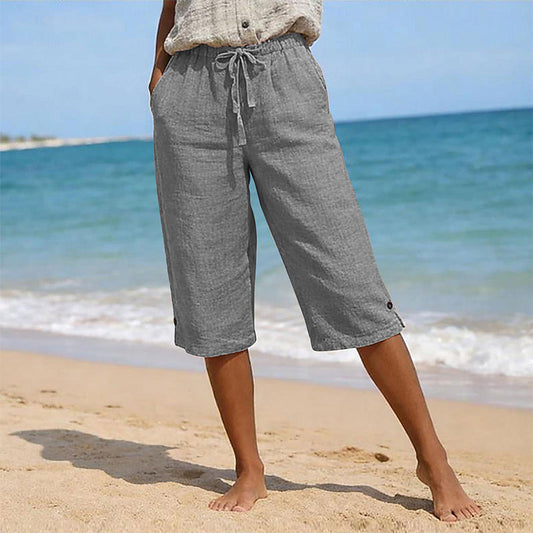 ✨ Modische Caprihose mit Knopfdekor, atmungsaktiv & formstabil