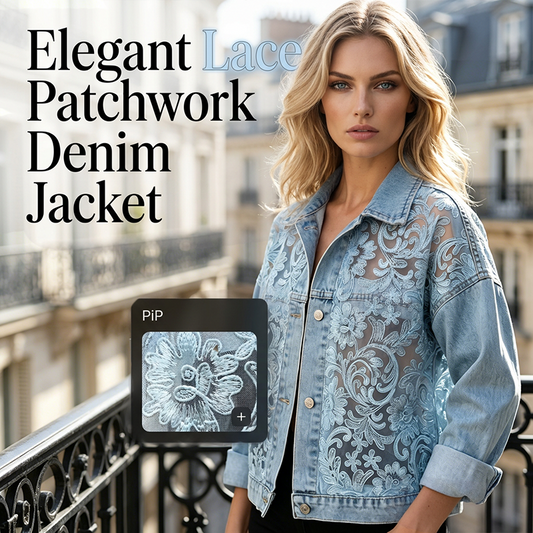 🔥 Locker sitzende Damenjeansjacke mit Blumenmuster und Spitzen-Patchwork