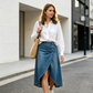 💙👗 Asymmetrischer Jeansrock mit hoher Taille