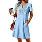 Damen Bohemian Spitzen V-Ausschnitt T-Shirt-Kleid