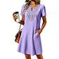 Damen Bohemian Spitzen V-Ausschnitt T-Shirt-Kleid